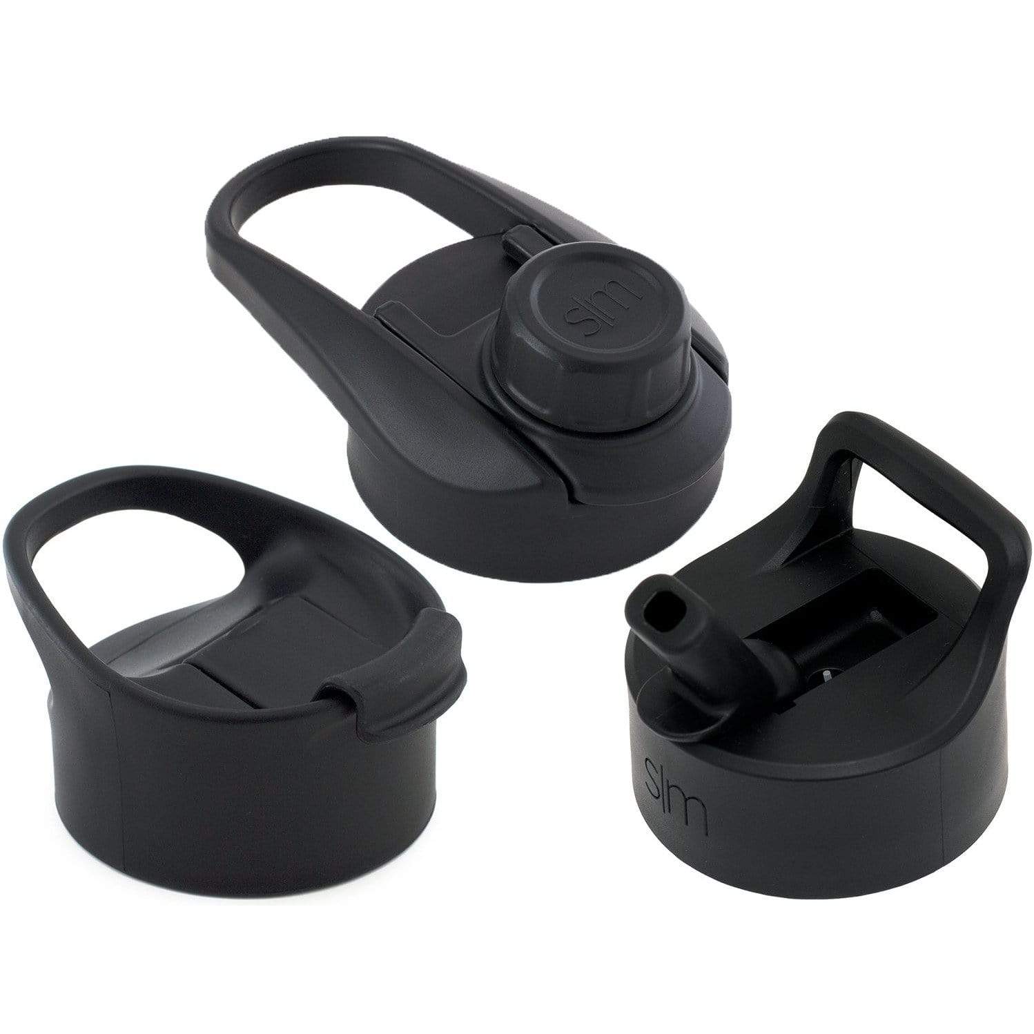 Summit Water Bottle Lid 3 Pack - Flip Lid with Handle, Insulated Straw Lid, and Insulated Chug Lid - Midnight Black